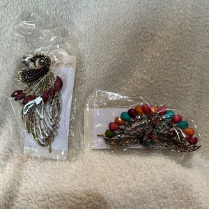 Peacock Hair Clips Set of 2 - Maroon and Multi